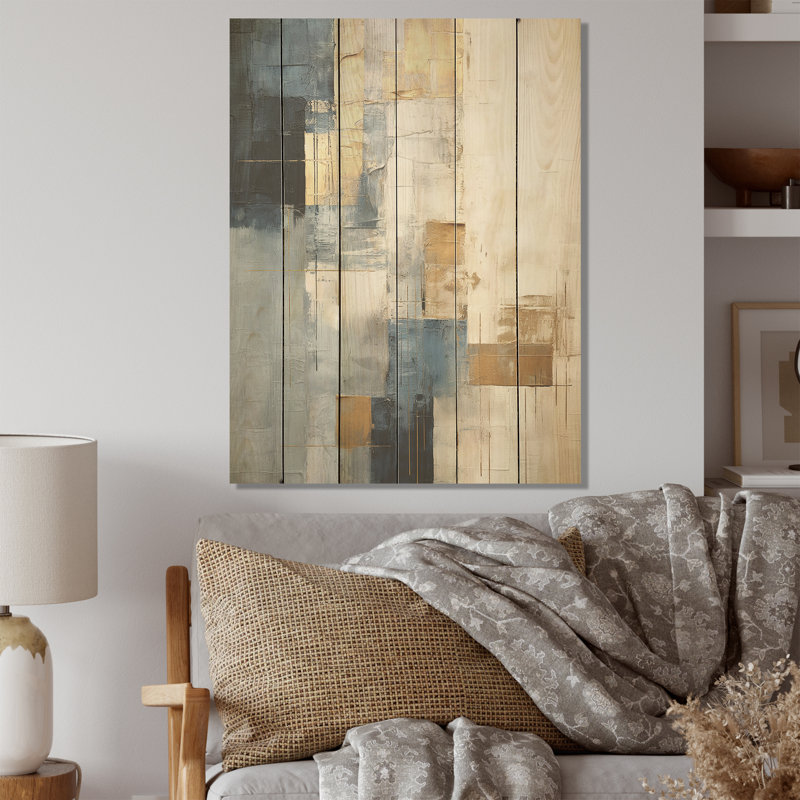 Beige And Gold Simple Winter Landscape - Winter Landscape Wood Panel Wall Art On Natural Pine Wood, 20" H x 10" W