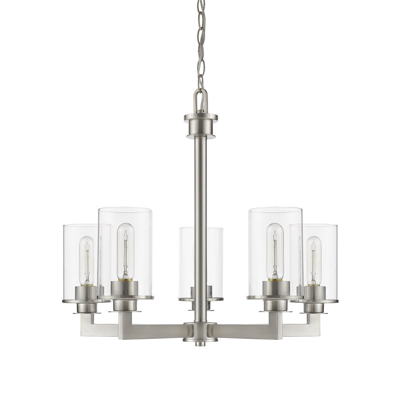 Lustre classique à 5 lumières à abat-jour Attah, Nickel brossé