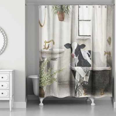 Cow in Bathtub Farmhouse Shower Curtain