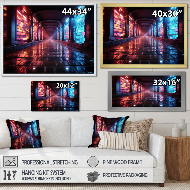 Bleu et mauve, Urban Symphony Contr contrast I - Tunnels, art mural, H 12 po x l 20 po x P 1 po, Cadre naturel flottant
