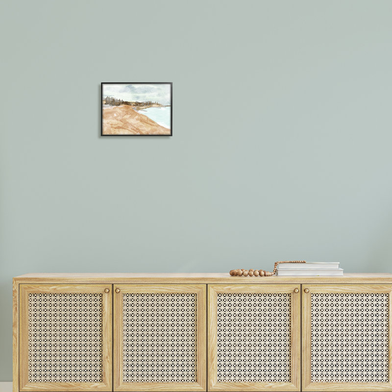 «Abstract Sandy Beach Coastal Landscape» par Lil 'Rue - peinture à cadre flottant sur bois, Giclée encadrée noir minuit