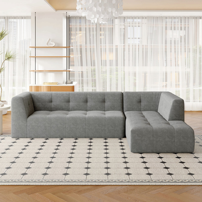 Canapé modulaire en forme de L Boneless Jared, Chenille gris pâle