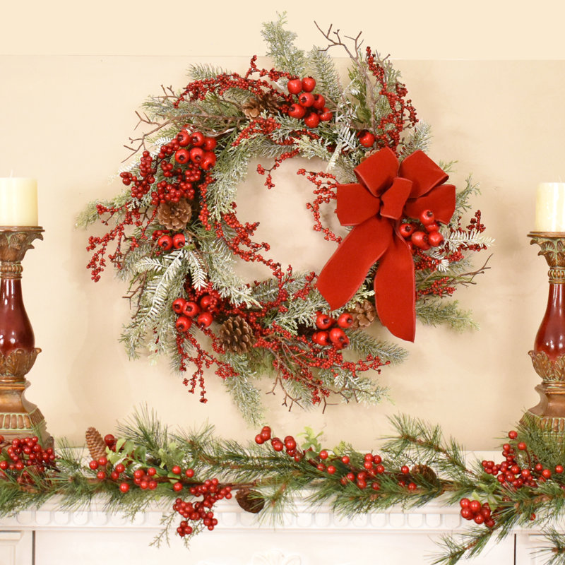 Pine and Berry 22" Polyester Wreath