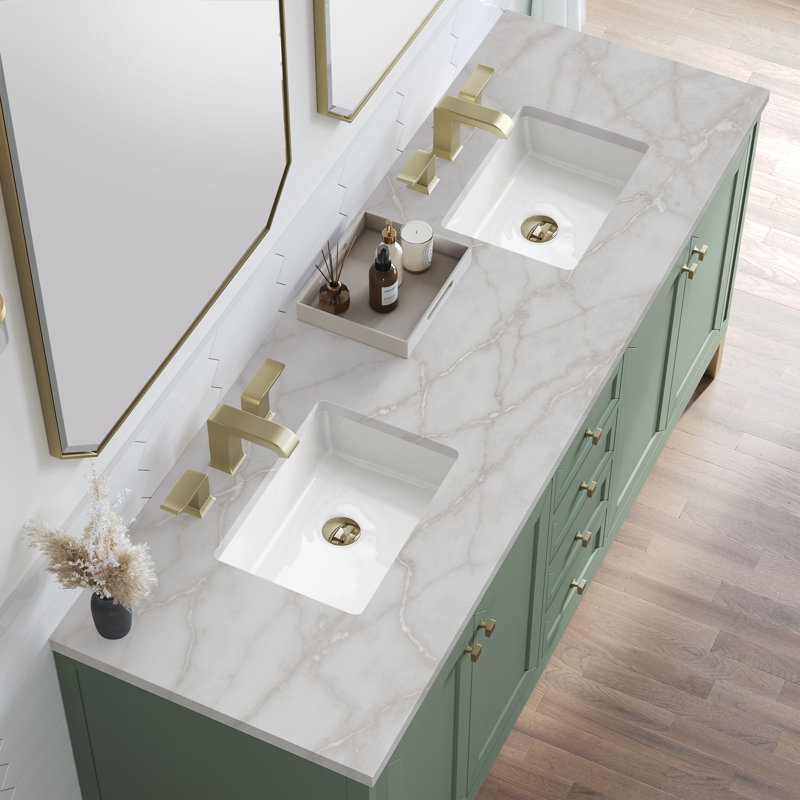 Chicago 72"W Double Vanity W/ Freepower Wireless Charger, Smokey Celadon, Victorian Silver