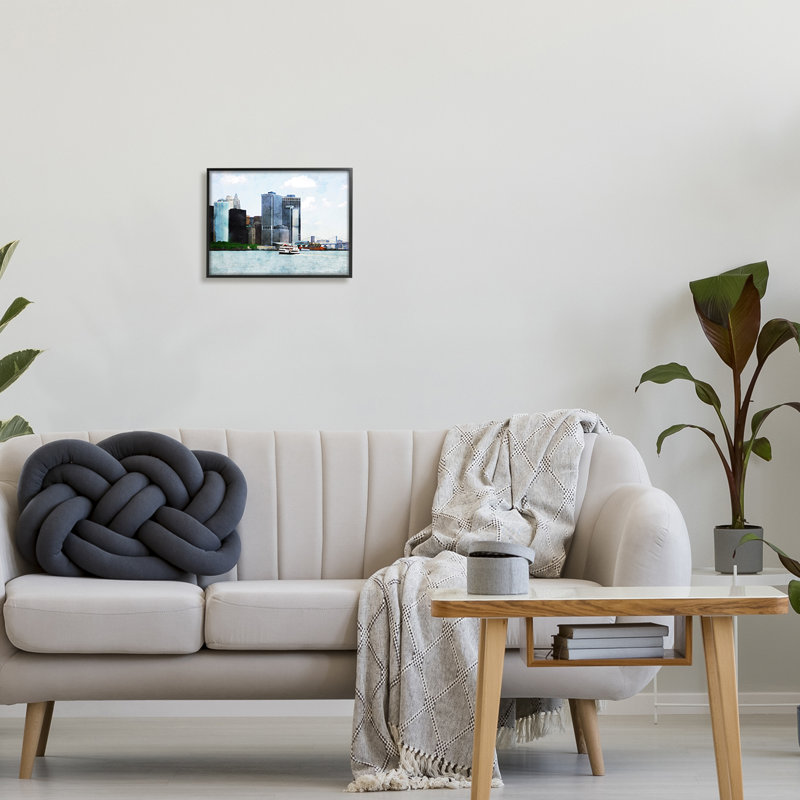 New York Harbor Cityscape Print on Canvas with Black Frame
