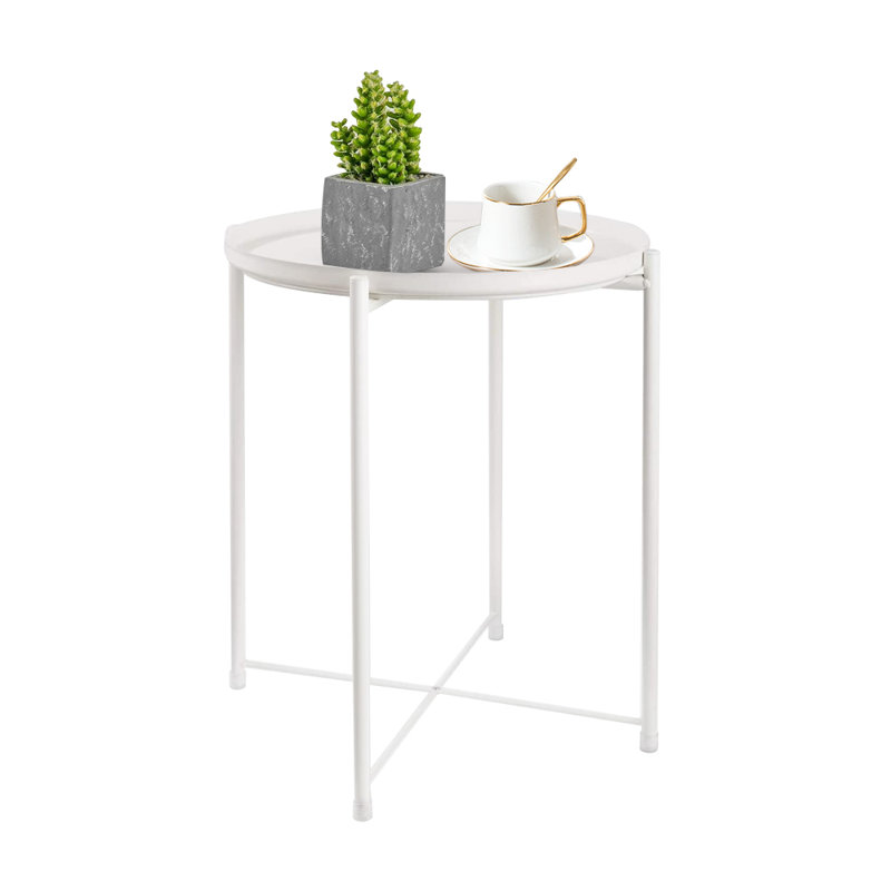 Otwell Steel Tray Top End Table, White, White