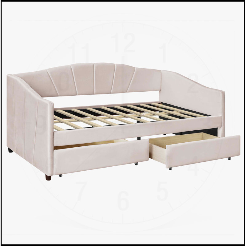 Lit de jour rembourré simple avec deux tiroirs spacieux et lattes de bois durables, Beige