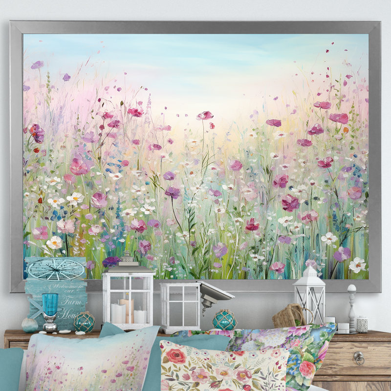 Art sur toile, "Fleurs sauvages", Reproduction avec cadre flottant, H 30 po x l 40 po, Naturel