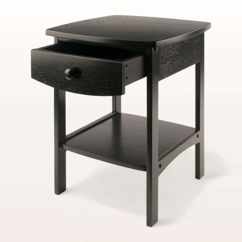 Marlowe Black Curved Accent Table Nightstand with 1 drawer, 21.87'' H X 17.87'' W X 17.96'' D, Black