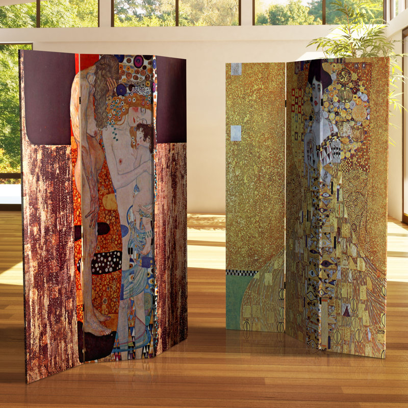 72" x 48" Double Sided Works of Klimt 3 Panel Room Divider