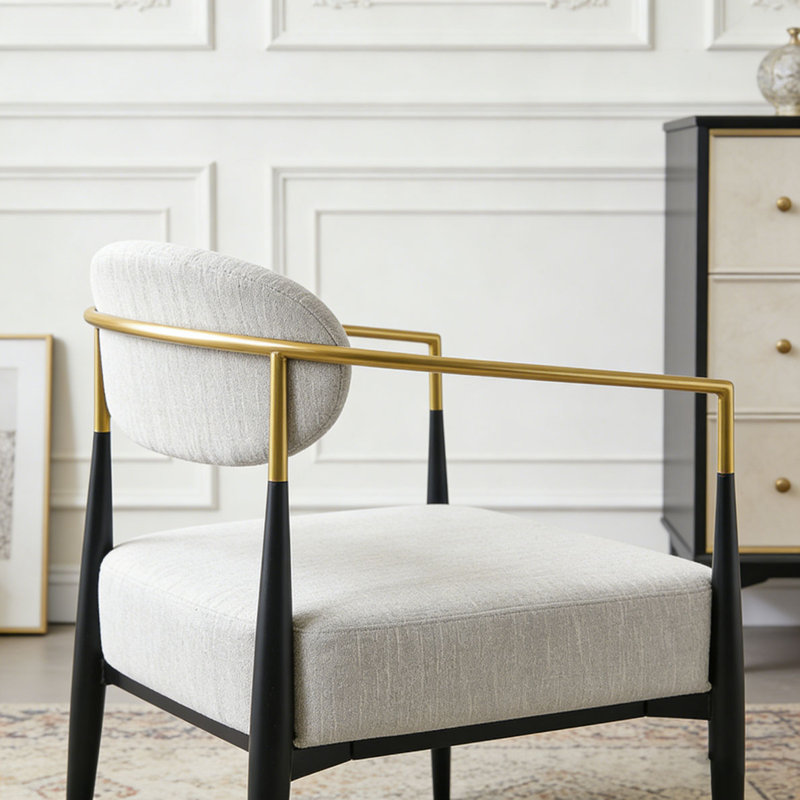 Fauteuil d'appoint moderne rembourré, Beige, noir, or