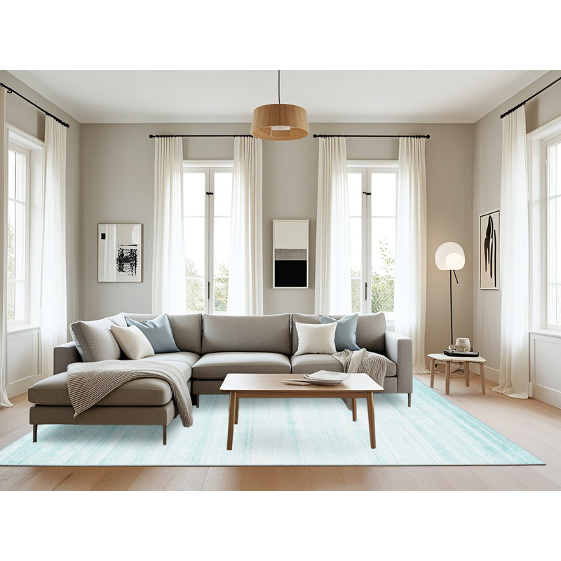 Tapis bleu ciel contemporain, Rectangle 8 pi x 10 pi