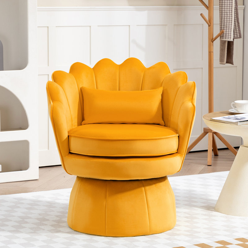 Fauteuil d'appoint rembourré et pivotant en velours, Velours jaune