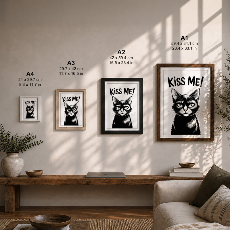 Kiss Me Cat Modern - Print, Black, A3 - 42.0 x 29.7 cm