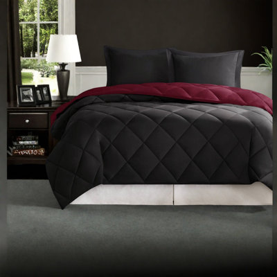 Reversible Down Alternative Bedding Sets, Microfiber, Red And Black, Hypoallergenic Comforter Twin/twin Xl