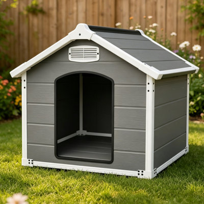 Grande niche pour chien de 50,5 po pour les grandes races, maisonnette d'extérieur robuste pour l'intérieur, imperméable, résistante aux rayons UV, panneau en PP à double paroi résistant aux égratignures, évents avant et arrière - facile à nettoyer et lavable