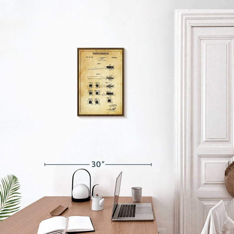 Dental Brush Patent, Floating Frame Walnut, 13" x 19"