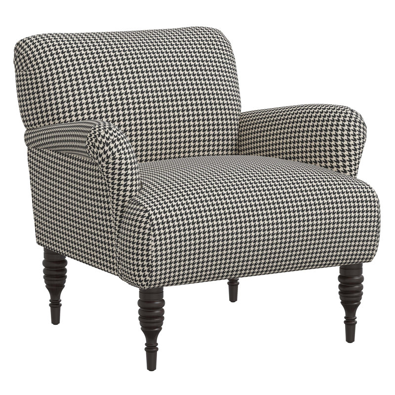 Bershire Upholstered Armchair, Chunky Charcoal Houndstooth