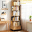 Bibliothèque rotative 360 ° 360 ° avec roues, 6 niveaux, tiroir, espace, couleur bois pour le salon, roues et couleur, design contemporain