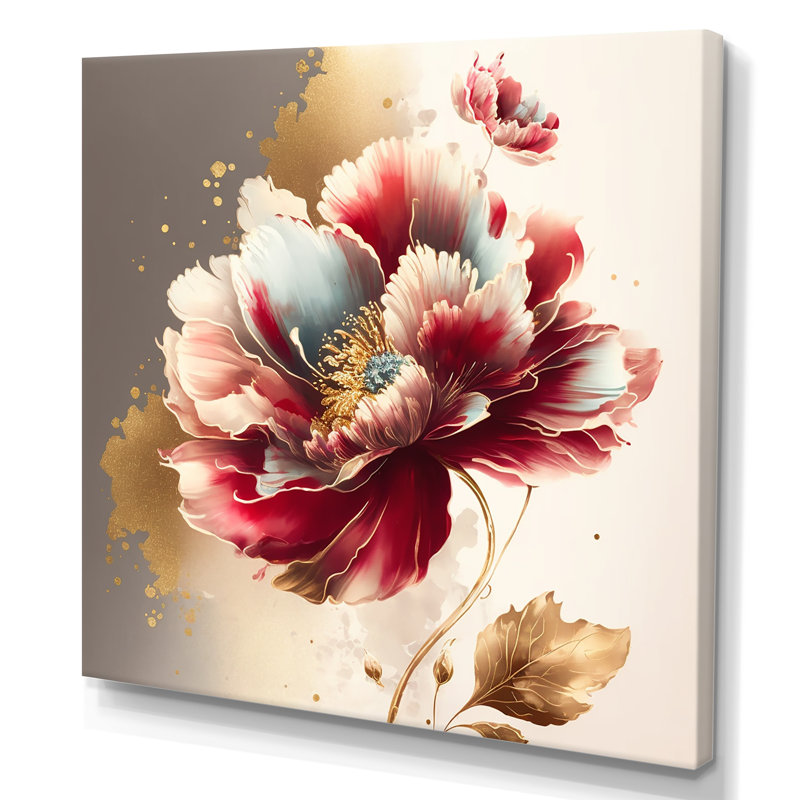 «Bold Red Floral Design II», impression sur toile, H 24 po x l 24 po x P 1 po, Toile tendue