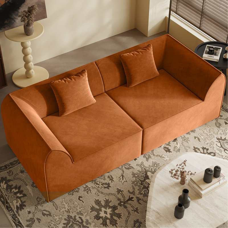 Canapé-lit compressé en mousse à mémoire de forme avec coussin rectangulaire 2 places pour chambre à coucher, chambre d'amis, orange
