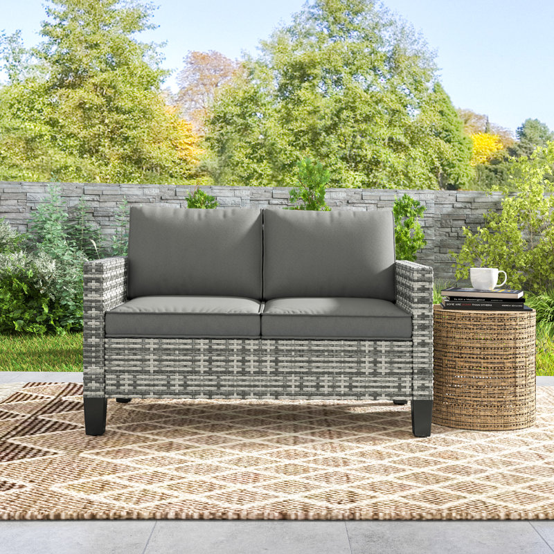 128cm Wide Straight Patio Sofa with Cushions, Grey, Light Grey