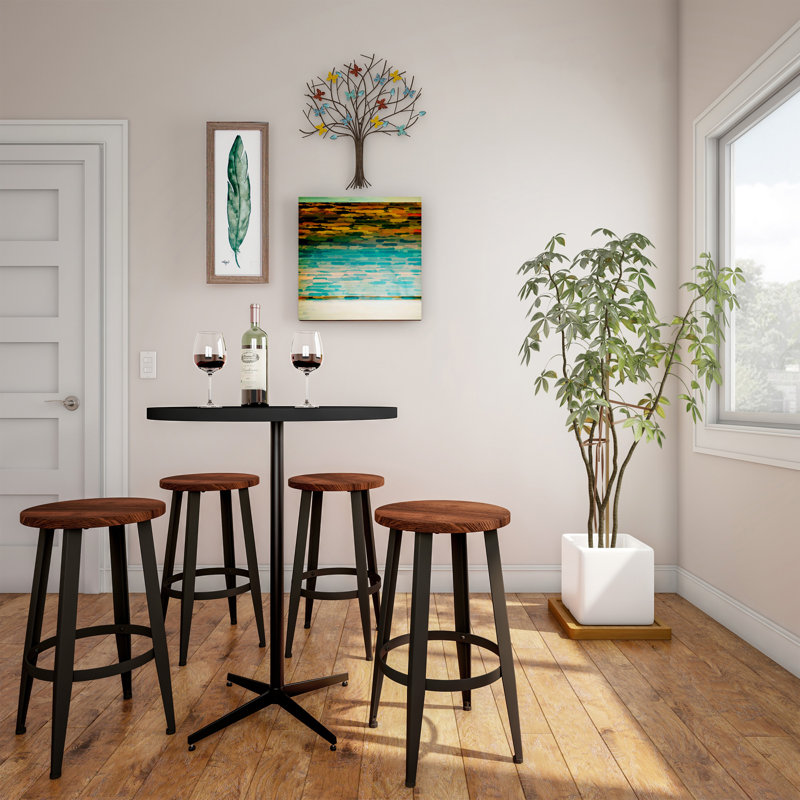 Lavish Home Set of 2 Wood Counter-Height Bar Stools with Black Metal Base, Counter Stool (24" Seat Height)