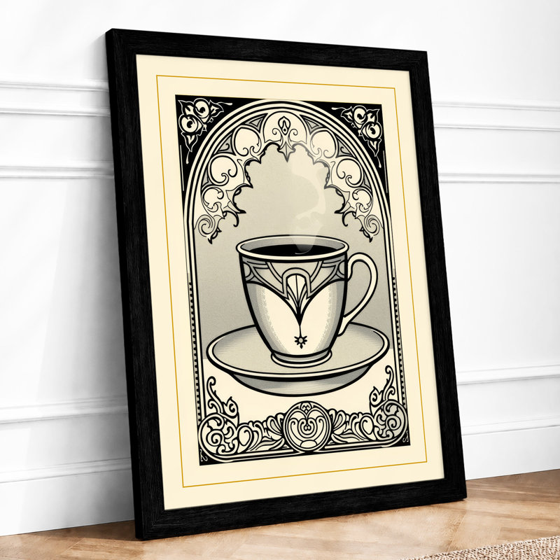 Decorated Teacup Frame Art Deco - Framed Print, Black, A4 - 29.7 x 21.0 cm