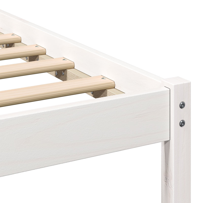  With LED Strip Lights With Headboard Solid Pine Wood, White, European Kingsize (160 x 200 cm)
