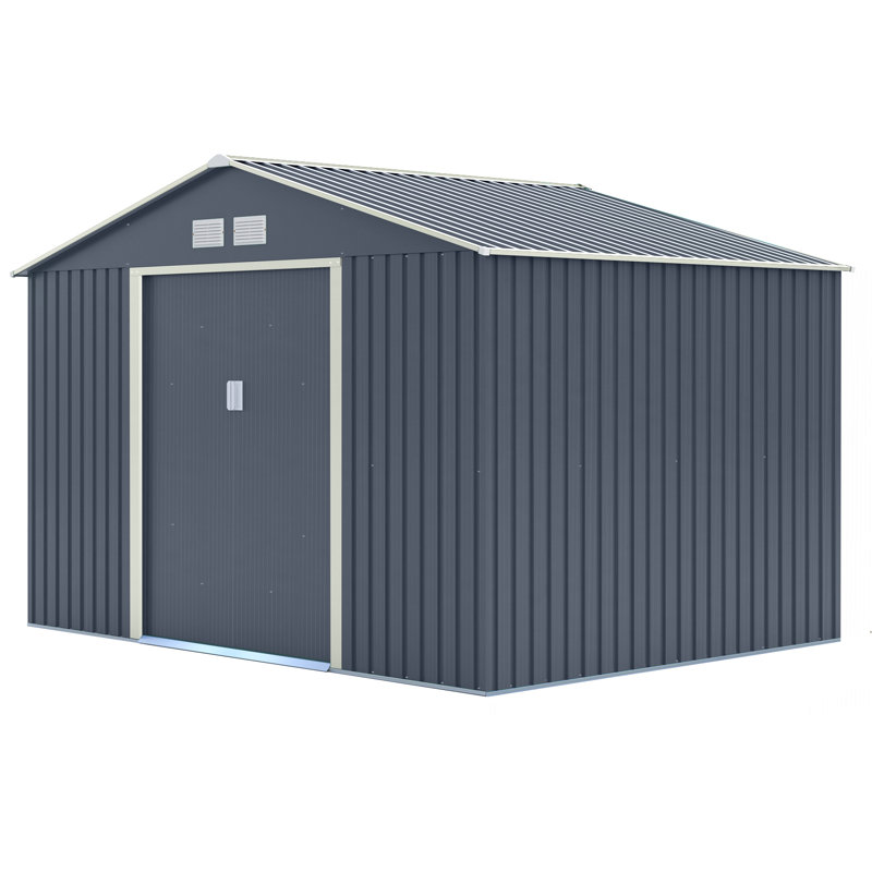 Rowlinson Trentvale Metal Apex Shed with Assembly, Dark Grey, 205cm H x 321cm W x 241cm D