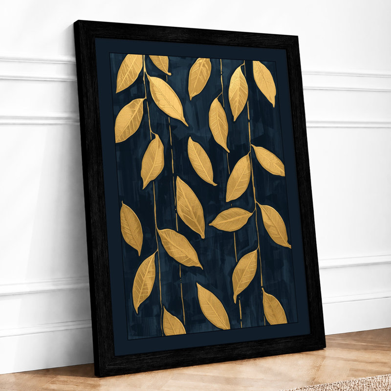Gilded Leaves Pattern Botanical - Framed Print, A2 - 59.4 x 42.0 cm, Black