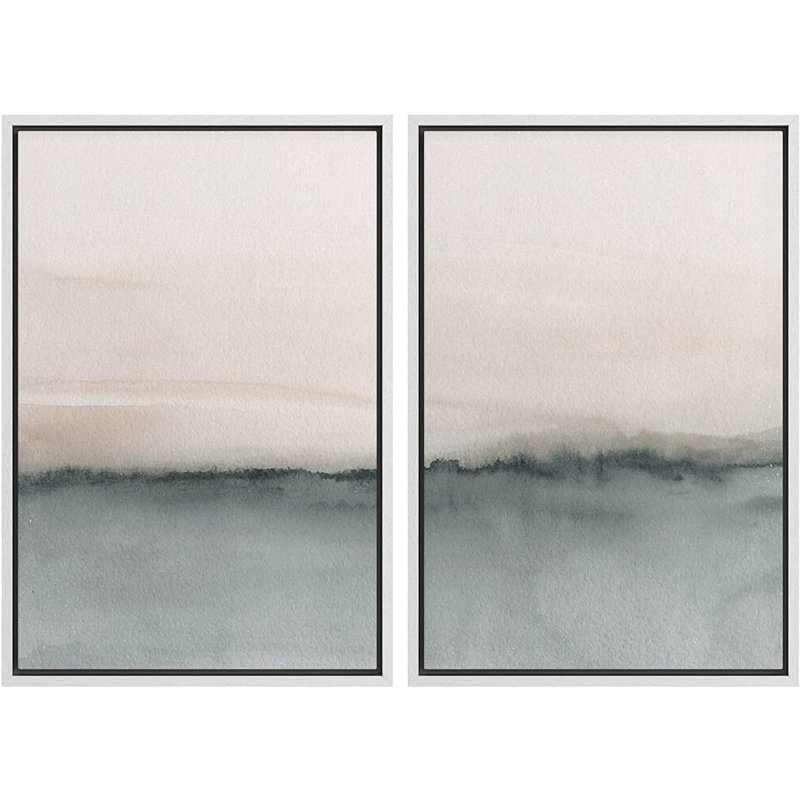 Duotone Pastel Abstract Landscape Pictures Minimalist Home Decor - Framed Canvas Print Wall Art Work, 36" H x 48" W, White