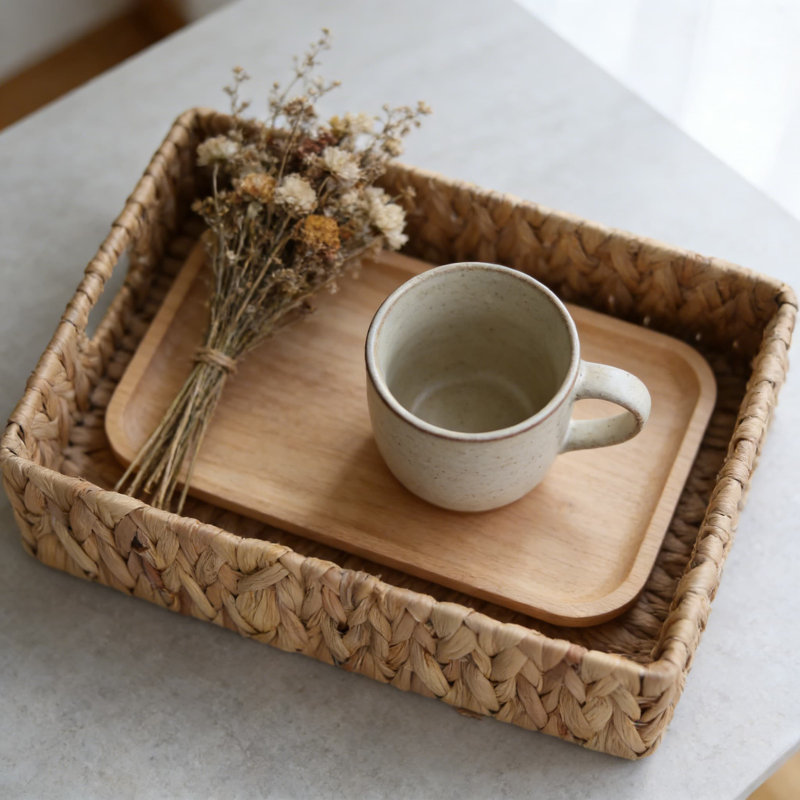 Ensemble de 3 paniers de rangement rectangulaires tissés pour tablettes, garde-manger, salle de bain et décoration intérieure Natural Water Hyacinth