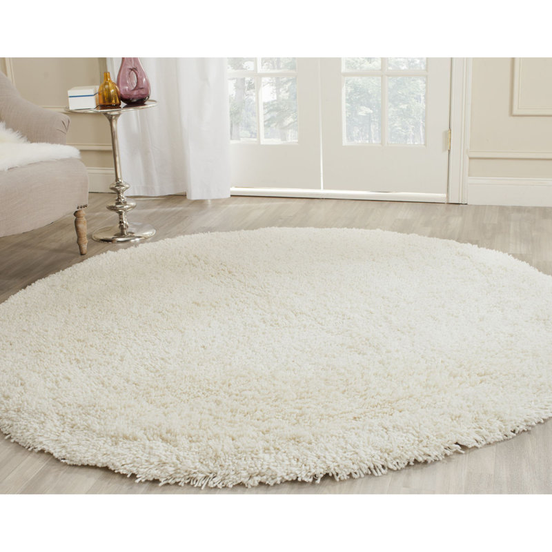 Tapis blanc en acrylique touffeté et fabriqué à la main Delane, Rond 6 pi