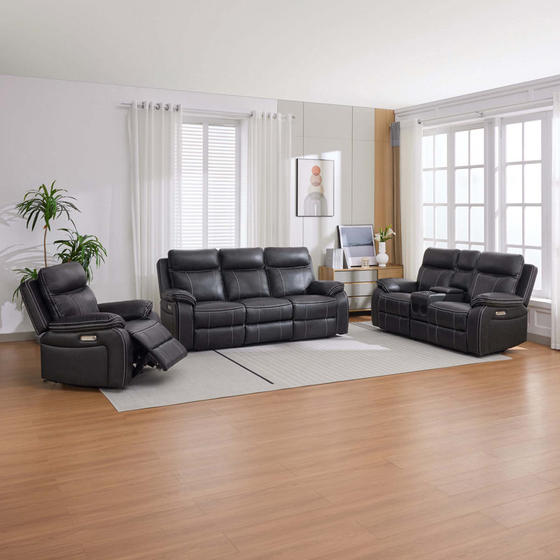 Ryansh 6 Seater Faux Leather Electric Reclining Sofa