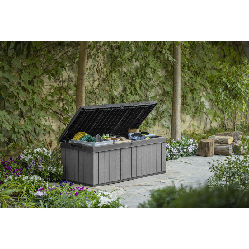 Large Gray and Black Lockable Plastic Deck Box