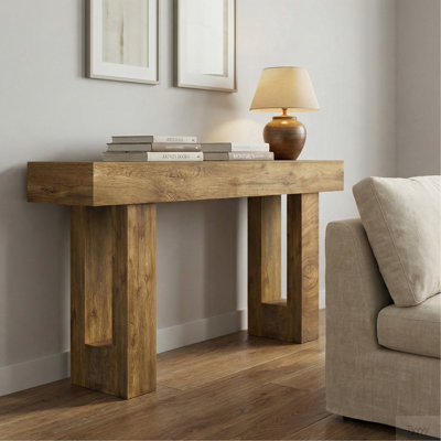 63'' Long Console Table, Farmhouse Entryway Table With Storage, Native Wood Grain Tree Scars, Wooden Rectangular Sofa Table Behind Couch For Entrance, Hallway, Living Room, Foyer (Natural Wood)
