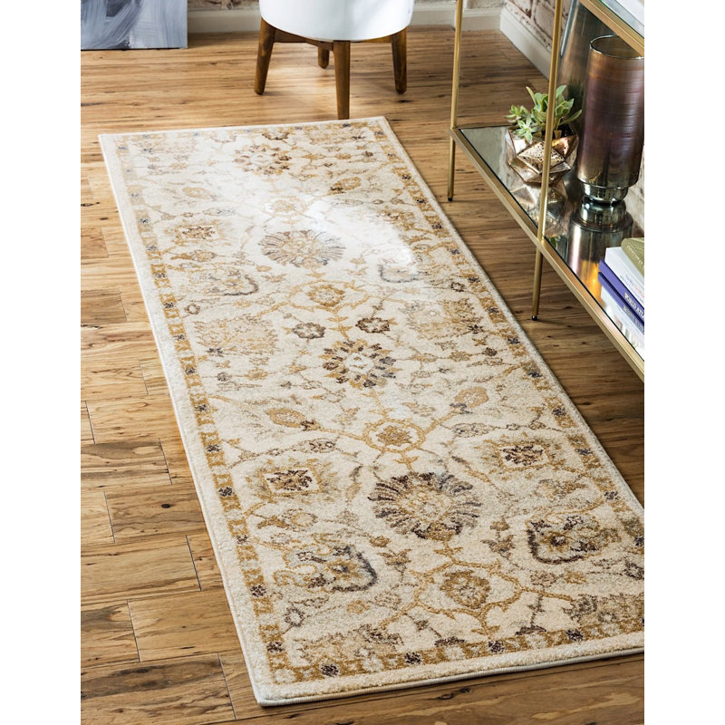 Tapis oriental ivoire / brun Kasha, Tapis de couloir 2 pi 2 po x 6 pi