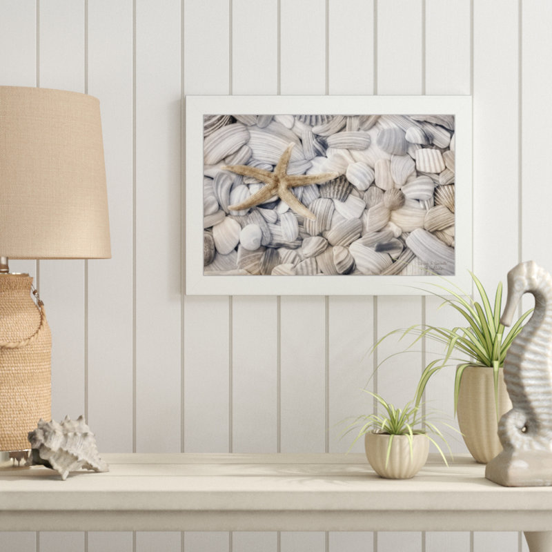 «Starfish and Seashell», art mural encadré pour salon, impression murale par Lori Deiter, Cadre blanc