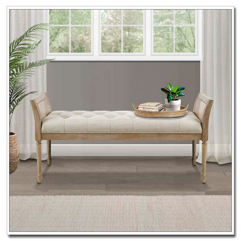 Banc transitionnel avec structure en bois massif / contreplaqué et revêtement en jacquard 100% polyester