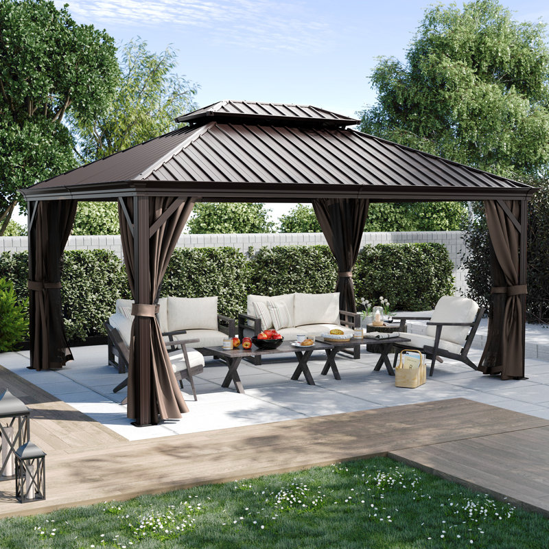 Aluminum Patio Gazebo, Brown, 12' W x 16' D, Brown