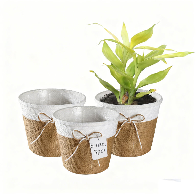 3PCS Paper Rope Flower Planter Decorative Flower Basket , Flower Pots Cover, Plant Containers,, 3.5" H x 4.1" W x 4.1" D