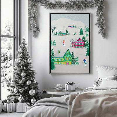 «Vibrant Winter Village I», reproduction sur toile dans un cadre poli