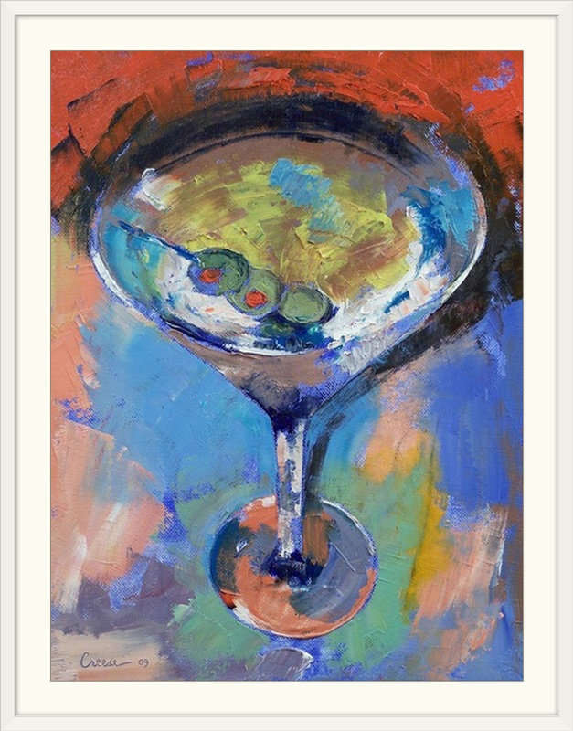 «Anjlee Martini, peinture à l'huile» par Michael Creese, reproduction d'art, H 32 po x l 26 po x P 1 po, Cadre blanc