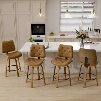 Tabourets de bar pivotants, tabourets de comptoir de cuisine de 26 po avec pieds et repose-pieds en bois noir, tabourets de bar en cuir noir pour îlot de cuisine