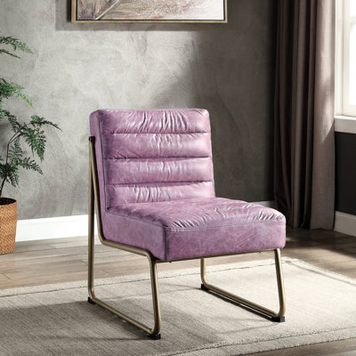 Chaise d'appoint avec structure de traîneau en métal - tissu de qualité supérieure, pieds en bois, attrait d'espace de vie, 33 po x 22 po x 30 po, base en cuir véritable rose, assise confortable et robuste,
