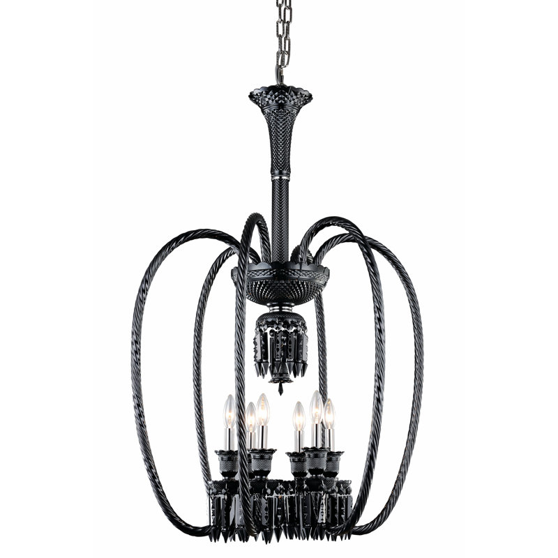 Lustre classique / traditionnel à 6 lumières de style bougie Leonardo, Noir, H 40 po x l 27 po x P 27 po