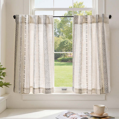 Bohemian Geometric Print Linen Blend Tier Curtains