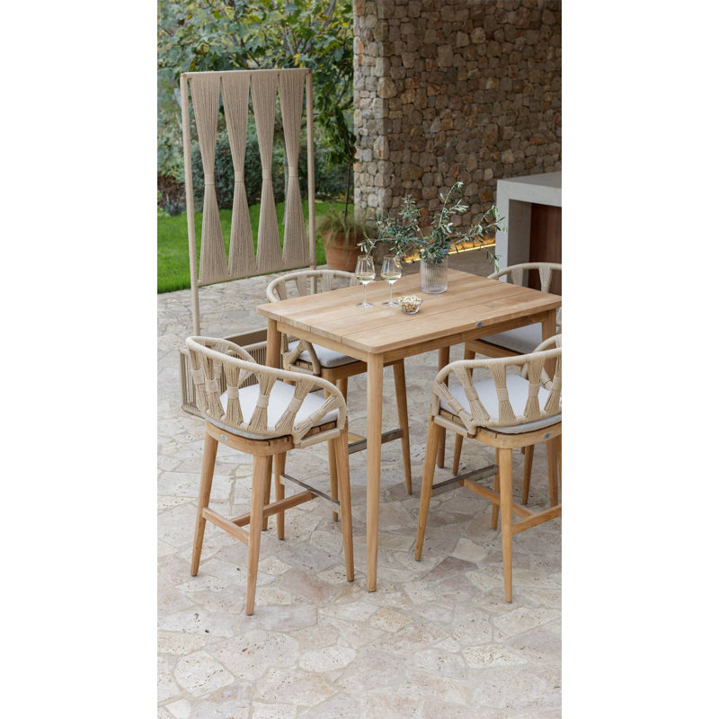 Krabi Outdoor Teak Bar Stool, Canvas Natural Sunbrella® Canvas