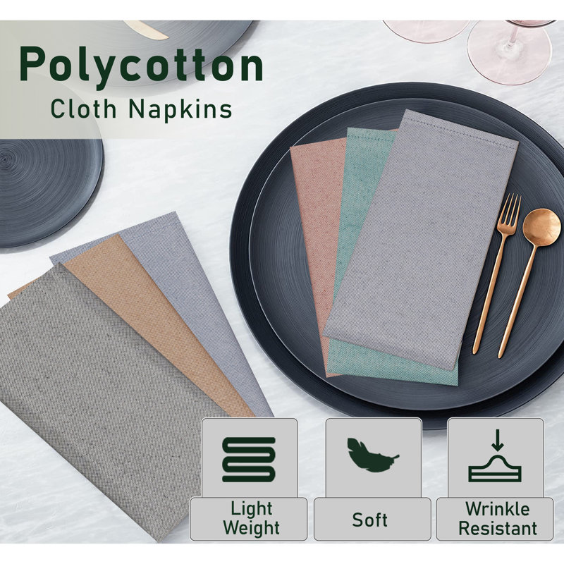 Poly Cotton Square Cloth Napkins Chambray Fabric, Baby Blue/Gray/Brown/Pink/Grape